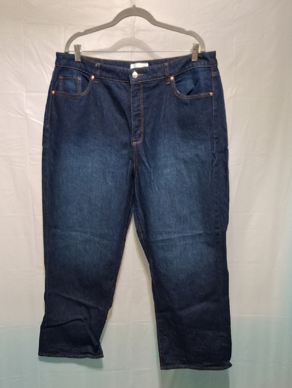 LOFT The Straightest Dark Blue Denim Jeans with Contrast Stitching